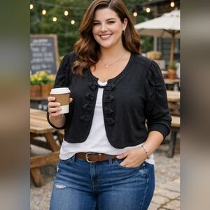 Delirious Black Heart-Accent Gathered Sweater Plus Size 3 XL